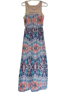 Lily Rose Womens Multi-Color Zig Zag Pattern Crochet Long Maxi Dress Size Medium